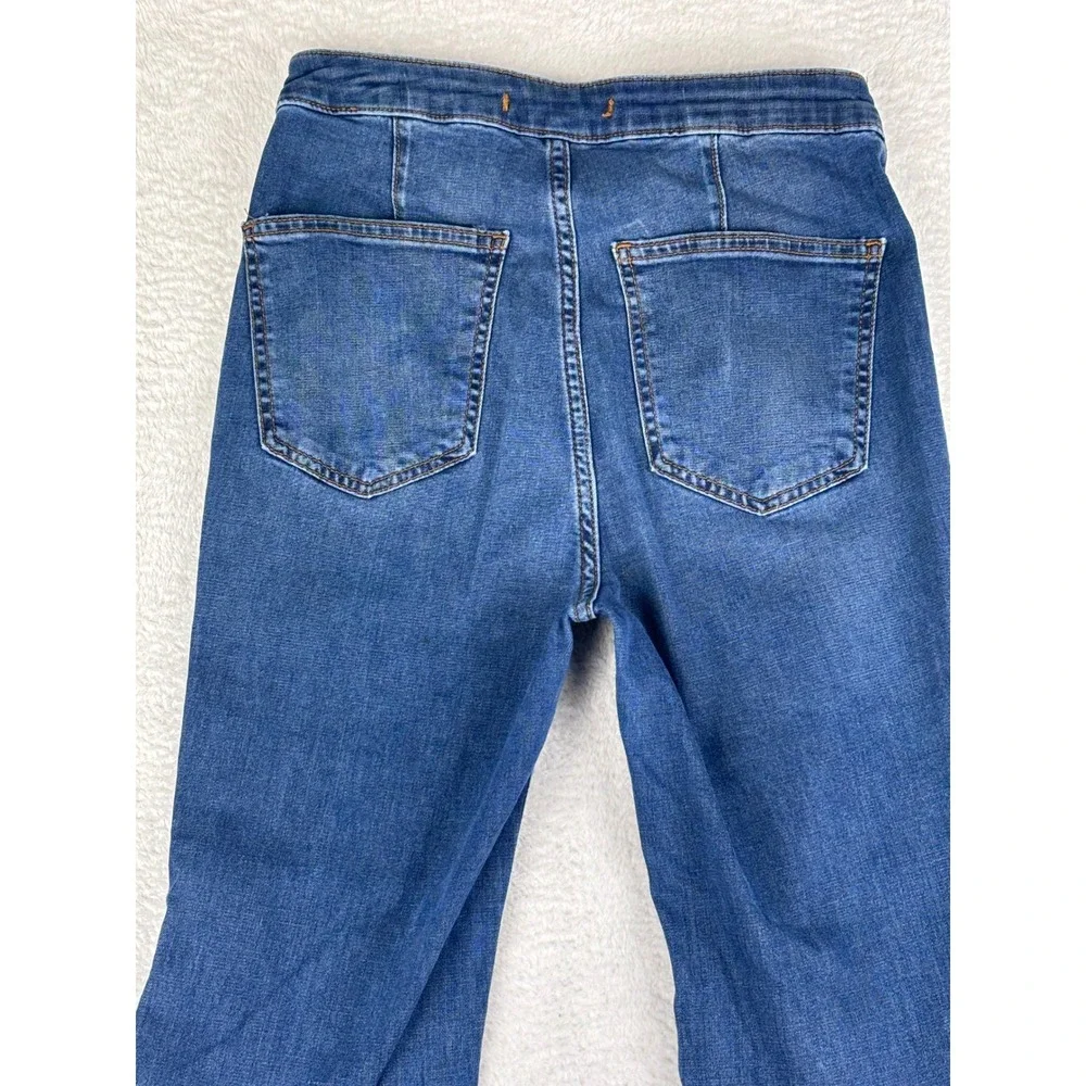 Free People Bell Bottom Jeans High Rise Raw Hem Dark Wash Denim Flare W 27R - Picture 11 of 13